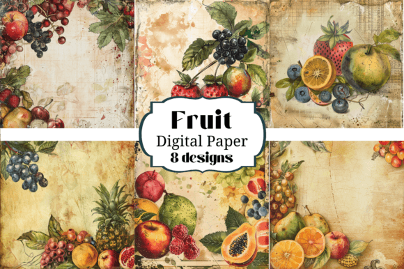 8 Fruity Fruit Digital Paper Backgrounds: Fresh Design Assets