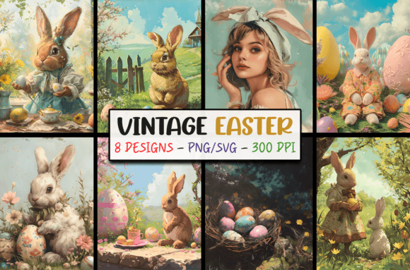 Cute Vintage Easter Backgrounds SVG PNG for Spring Projects