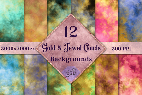 Elevate Your Designs with Gold and Jewel Color Clouds