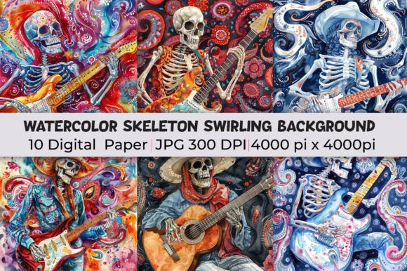 Unleashing Creativity with Watercolor Skeleton Swirling Backgrounds